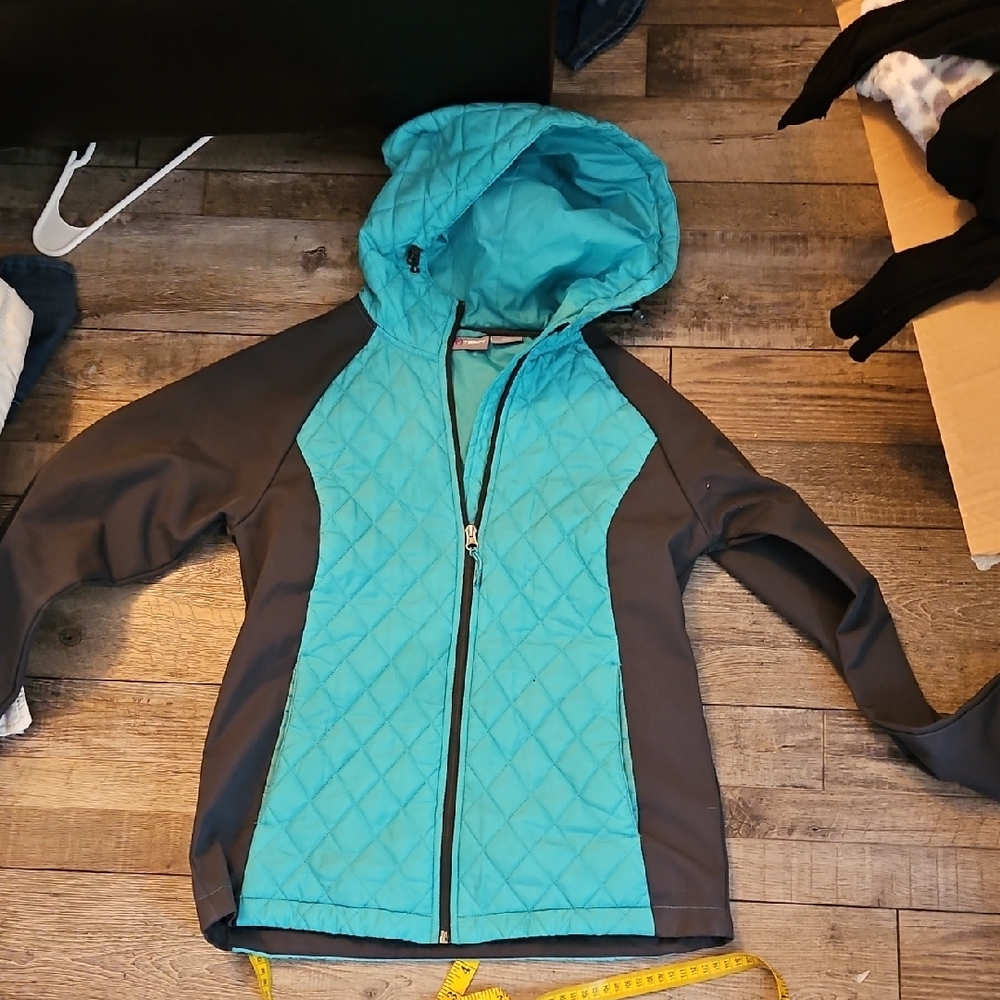 Women's Blue and Gray Quilted Hoodie